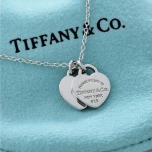 Tiffany & Co. Double Mini Heart 925 Silver Return To Tiffany Necklace W/pouch